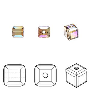 Bead 48pk light Colorado topaz shimmer, Crystal Passions® 6mm cube 5601