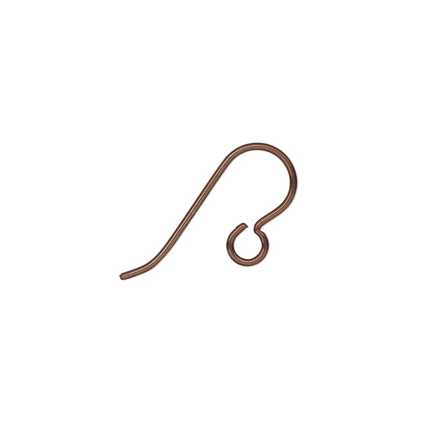 Ear wire, antique copper-plated niobium, 12.5mm fishhook with open loop, 20 gauge. Sold per pkg of 2 pairs. image number 0