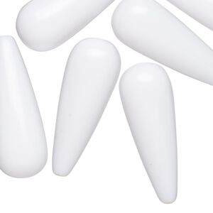 Bead, vintage German acrylic, opaque white, 29x10mm-30x11mm partially-drilled teardrop with 0.5mm hole. Sold per pkg of 6.
