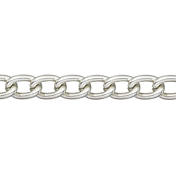 Chain, anodized aluminum, silver, 5mm curb. Sold per pkg of 5 feet. image number 0