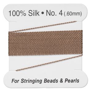 Thread, silk, beige, size #4. Sold per 2-meter card.