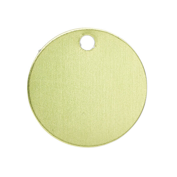 Drop, anodized aluminum, green, 25.5mm double-sided flat round blank with 3mm hole, 20 gauge. Sold per pkg of 10. image number 0