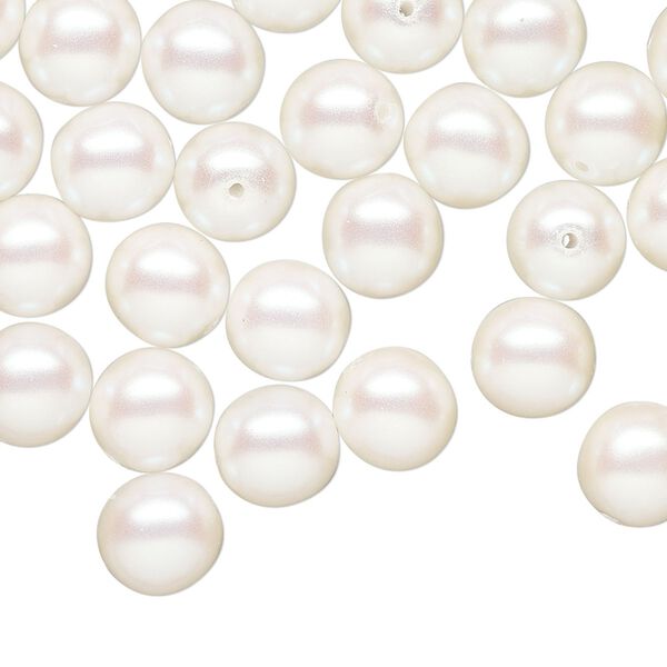 Bead druk Czech pearl-coated glass 50pk 8mm round, iridescent opaque white image number 0