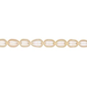 Pearl, cultured freshwater, peach, 3-4mm rice, C grade, Mohs hardness 2-1/2 to 4. Sold per 14-inch strand.