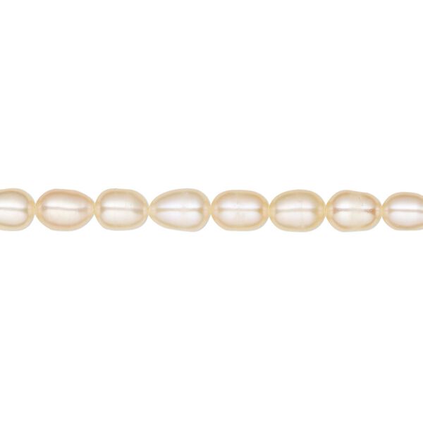 Pearl, cultured freshwater, peach, 3-4mm rice, C grade, Mohs hardness 2-1/2 to 4. Sold per 14-inch strand. image number 0