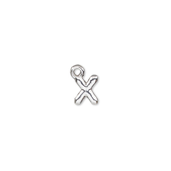 Charm, silver-finished "pewter" (zinc-based alloy), 8x6mm alphabet letter X. Sold per pkg of 2. image number 0