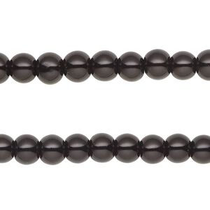 Bead, glass pearl, black, 6mm round. Sold per pkg of (2) 15-inch strands, approximately 140 beads.