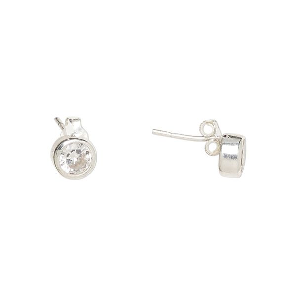 Earstud, Create Compliments®, cubic zirconia and sterling silver, clear, 6.5mm round. Sold per pair. image number 0