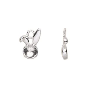 Charm, silver-finished pewter (tin-based alloy), 15x10.5mm rabbit ears with SS29 rivoli or chaton glue-in setting. Sold per pkg of 10.