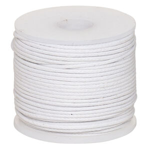 Cord, waxed cotton, white, 1mm, 20-pound test. Sold per 25-meter spool.