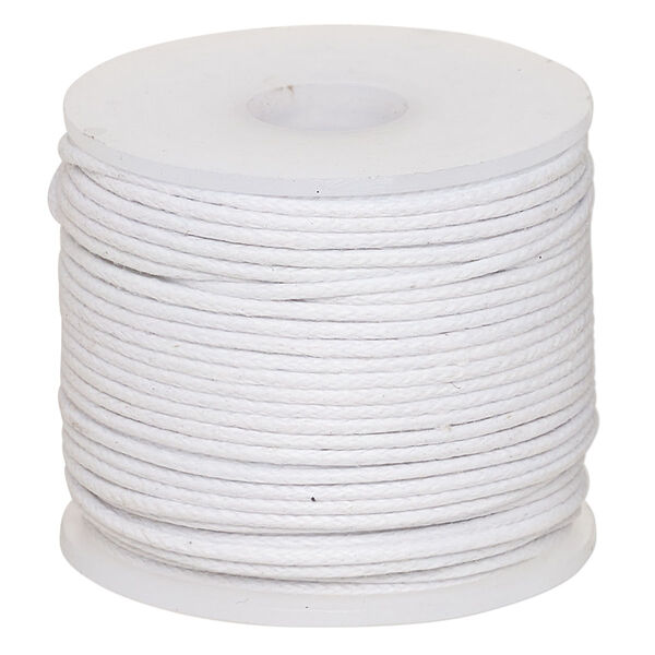 Cord, waxed cotton, white, 1mm, 20-pound test. Sold per 25-meter spool. image number 0
