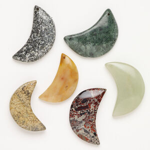 Multi-gemstone 1pkg3, top-drilled puffed / flat moon focal mix 40x21mm-50x24mm