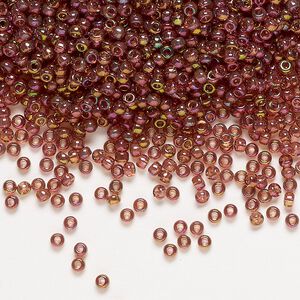 Seed bead, Miyuki, glass, pkg/250g, #11 rocaille, translucent gold luster rainbow dark topaz (RR-301).
