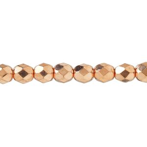 Bead, fire-polished, copper-plated glass, opaque clear, 6mm faceted round. Sold per 1 mass, approximately 1,200 beads.