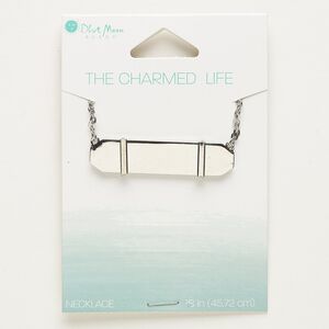 Necklace, silver-finished "pewter" (zinc-based alloy) and steel, 41x10mm rectangle, 18 inches with lobster claw clasp. Sold individually.