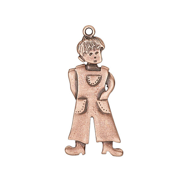 Charm, JBB Findings, antiqued copper-plated brass, 29x13.5mm single-sided boy with moveable body. Sold individually. image number 0