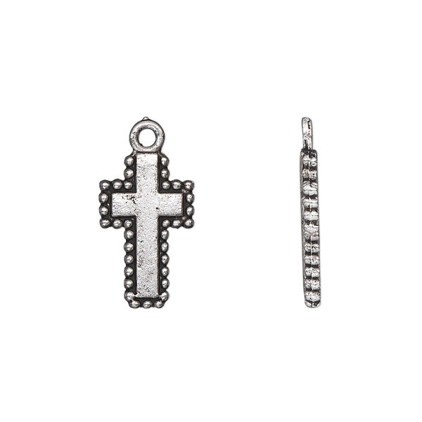 Drop, antique silver-plated "pewter" (zinc-based alloy), 16x11mm double-sided cross. Sold per pkg of 10. image number 0