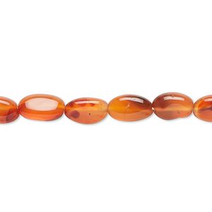 Bead, carnelian (dyed / heated), medium to dark, 6x5mm-12x7mm hand-cut puffed oval, D grade, Mohs hardness 6-1/2 to 7. Sold per 13-inch strand.