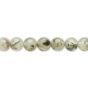 Prehnite 1pkg1, round bead natural 15 inch 6-8mm