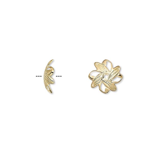 Bead cap, gold-plated brass, 10x3mm fancy leaf with cutouts, fits 10-12mm bead. Sold per pkg of 500. image number 0