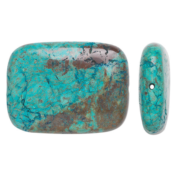 Bead, blue sky jasper (dyed / stabilized), 40x30mm flat rectangle, C grade, Mohs hardness 6-1/2 to 7. Sold per pkg of 2. image number 0