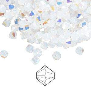 Bead 48pk white opal AB, Preciosa Czech crystal 4mm bicone