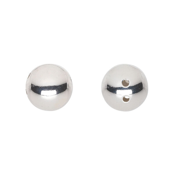 Bead, sterling silver, 12mm double-drilled round. Sold individually. image number 0