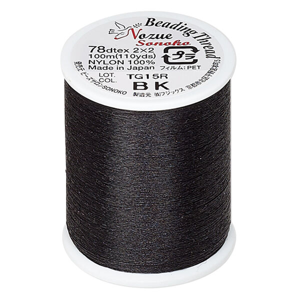 Thread, Nozue Sonoko, nylon, black, 0.29mm diameter, 8-pound test. Sold per 110-yard spool. image number 0