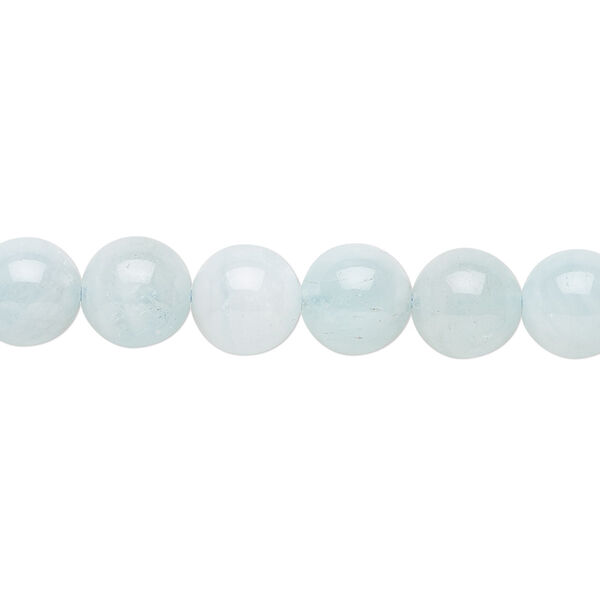 Bead, aquamarine (heated), 8mm round, C grade, Mohs hardness 7-1/2 to 8. Sold per 15-1/2" to 16" strand. image number 0