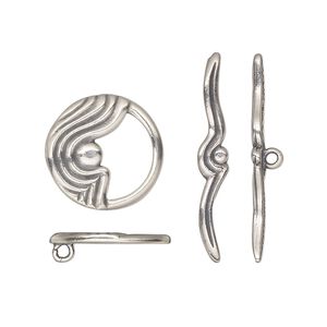 Clasp toggle 1pkg1 sterling silver, 15mm round / hidden loop, antiqued JBB Findings 1-strand