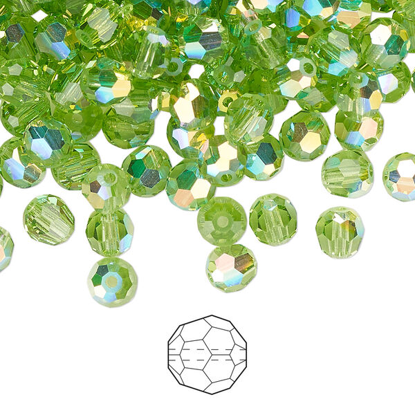 Bead 576pk peridot AB, Preciosa Czech crystal 5mm round image number 0