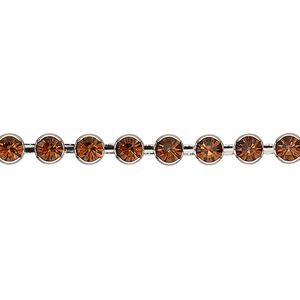 Cupchain, VINTAGE Crystal™, imitation rhodium-plated brass and crystal, smoked topaz, 4.5mm round. Sold per pkg of 1 meter.