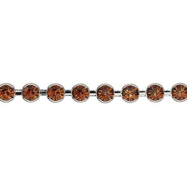 Cupchain, VINTAGE Crystal™, imitation rhodium-plated brass and crystal, smoked topaz, 4.5mm round. Sold per pkg of 1 meter. image number 0