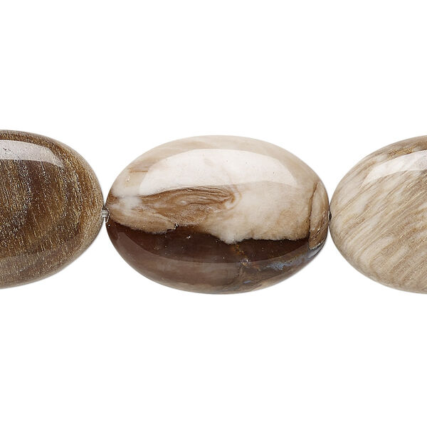 Bead, petrified wood (natural), 25x17mm puffed oval, B grade, Mohs hardness 6-1/2 to 7. Sold per 8-inch strand, approximately 8 beads. image number 0