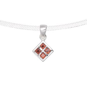 Pendant, garnet (natural) and sterling silver, 21x13mm diamond with 3.5x3.5mm faceted diamond. Sold individually.