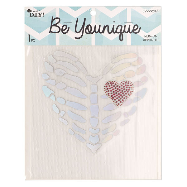 Vinyl / acrylic rhinestone 1pkg1, skeleton heart iron-on transfer silver / red 7x6.5 inch image number 0