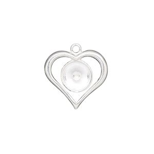 Charm, sterling silver, 18x17mm single-sided open heart with SS39 rivoli setting. Sold individually.
