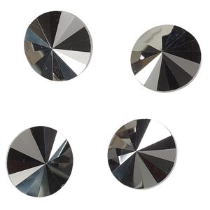 Chaton, hematite, foil back, 16mm faceted rivoli. Sold per pkg of 4.