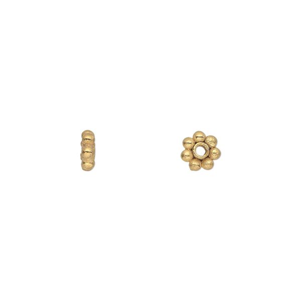 Bead, gold-finished copper, 6x2mm beaded rondelle. Sold per pkg of 50. image number 0