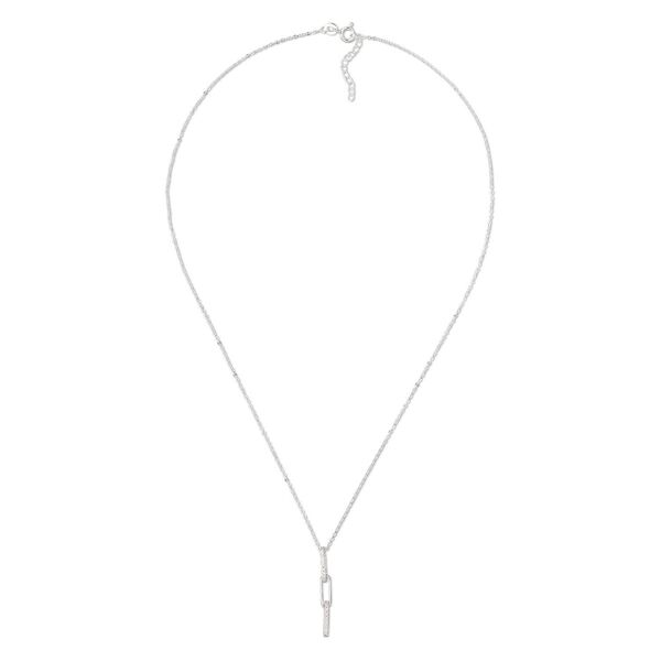 Necklace, cubic zirconia and sterling silver, clear, 32x4mm 3-link drop, 18 inches with 1-inch extender chain and springring clasp. Sold individually. image number 0