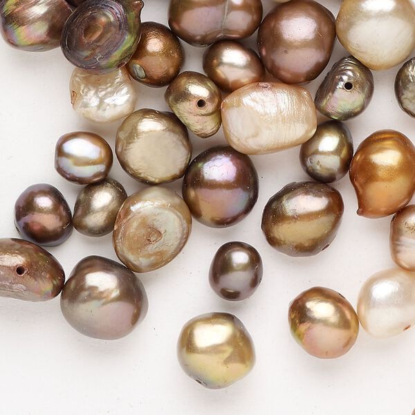 Freshwater pearl mix 1pkg1, flat-sided potato, 2 ounce multi-brown 3mm-14x12mm cultured image number 0