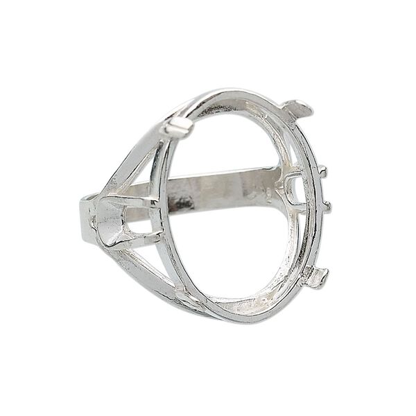 Ring, sterling silver, 25x18mm 4-prong oval basket setting, size 10. Sold individually. image number 0