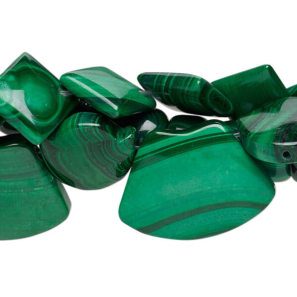 Bead mix, malachite (natural), 9x7mm-33x25mm mixed shape, Mohs hardness 3-1/2 to 4. Sold per pkg of (3) 8-inch strands. image number 0