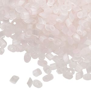 Bead mix, vintage Czech cat's eye glass (fiber optic glass), opaque pale pink and white, 2mm-4x3mm parallelogram. Sold per 1.5-ounce pkg.
