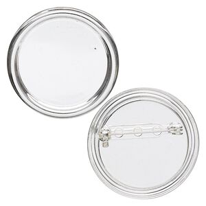 Pin back, silver-plated steel, 35mm round with 28mm round setting. Sold per pkg of 2.