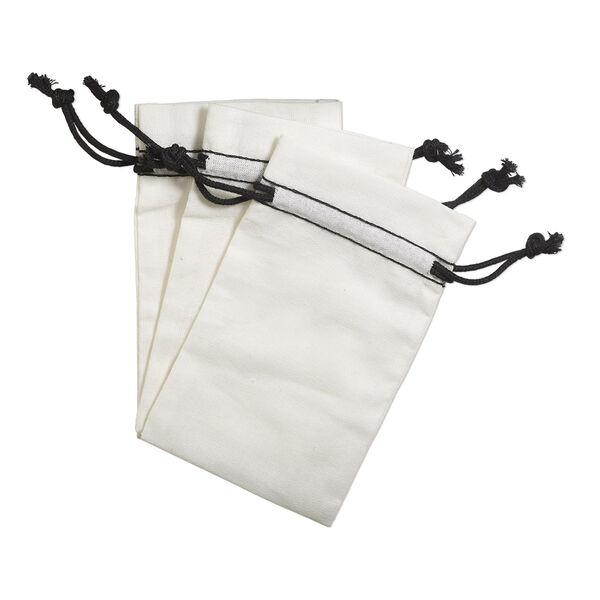 Pouch, cotton, black and white, 5x3-inch rectangle with drawstring. Sold per pkg of 3. image number 0