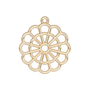 Component, resin frame, gold-finished "pewter" (zinc-based alloy), 25mm open round flower. Sold per pkg of 4.