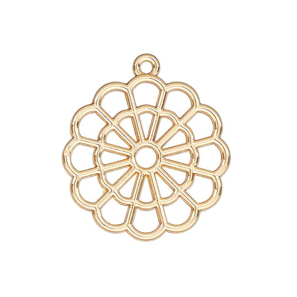 Component, resin frame, gold-finished "pewter" (zinc-based alloy), 25mm open round flower. Sold per pkg of 4. image number 0