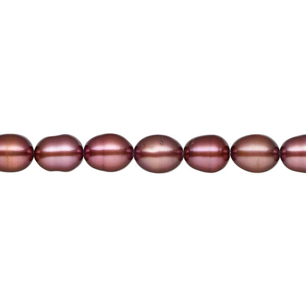 Pearl, cultured freshwater (dyed), pomegranate, 5-6mm rice, C+ grade, Mohs hardness 2-1/2 to 4. Sold per 15-inch strand. image number 0