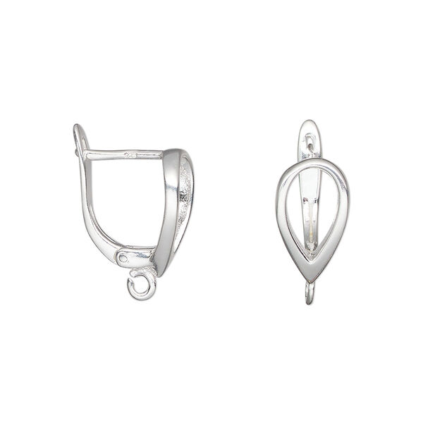 Ear wire, sterling silver, 16mm leverback with open leaf shape and open loop, 18 gauge. Sold per pair. image number 0